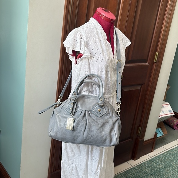 Marc Jacobs  Dome top satchel shoulder bag  Crossbody bag  leather blue gray EUC - Picture 7 of 17